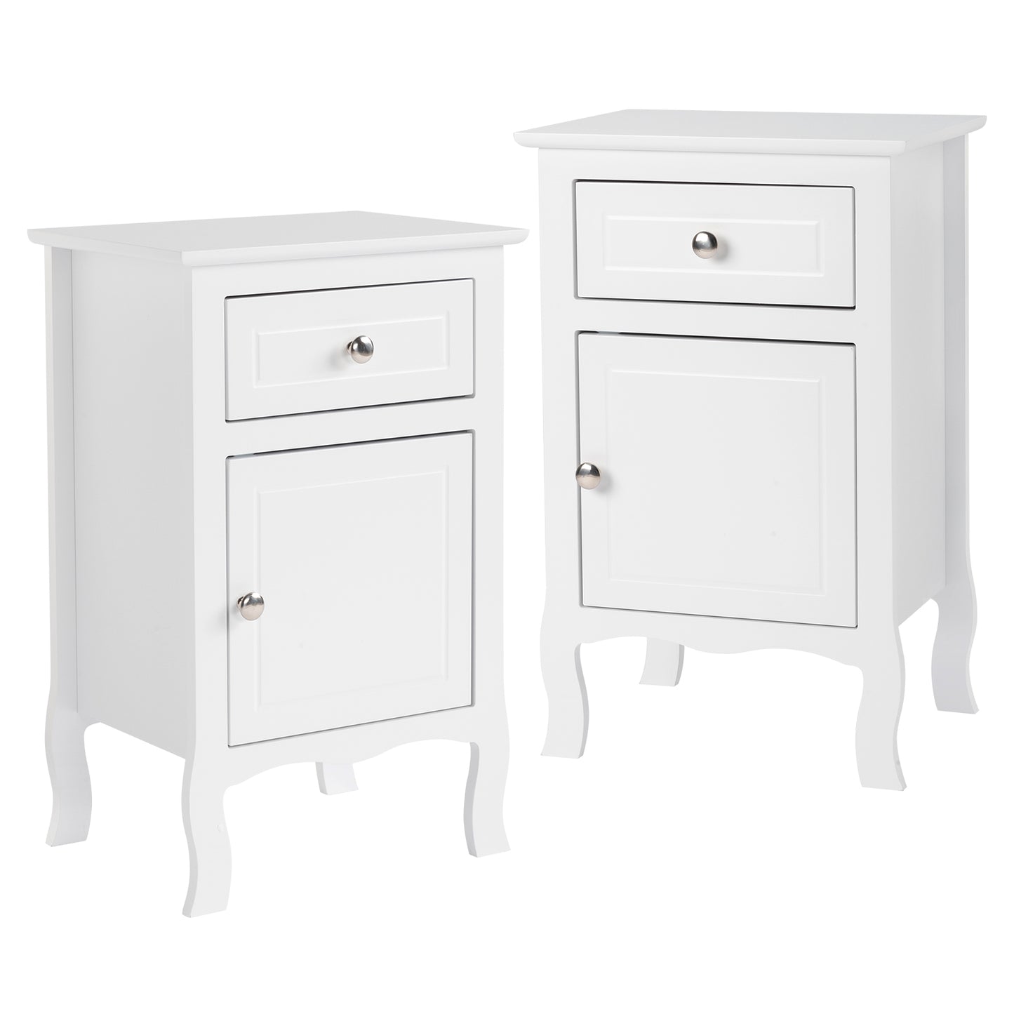 FCH 2pcs 40*30*63cm Country Style MDF Spray Paint Curved Feet One Draw One Door Night Table White