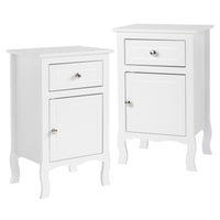 FCH 2pcs 40*30*63cm Country Style MDF Spray Paint Curved Feet One Draw One Door Night Table White