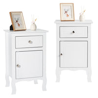 FCH 2pcs 40*30*63cm Country Style MDF Spray Paint Curved Feet One Draw One Door Night Table White