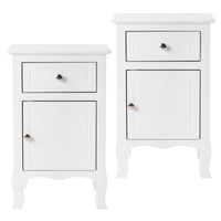 FCH 2pcs 40*30*63cm Country Style MDF Spray Paint Curved Feet One Draw One Door Night Table White