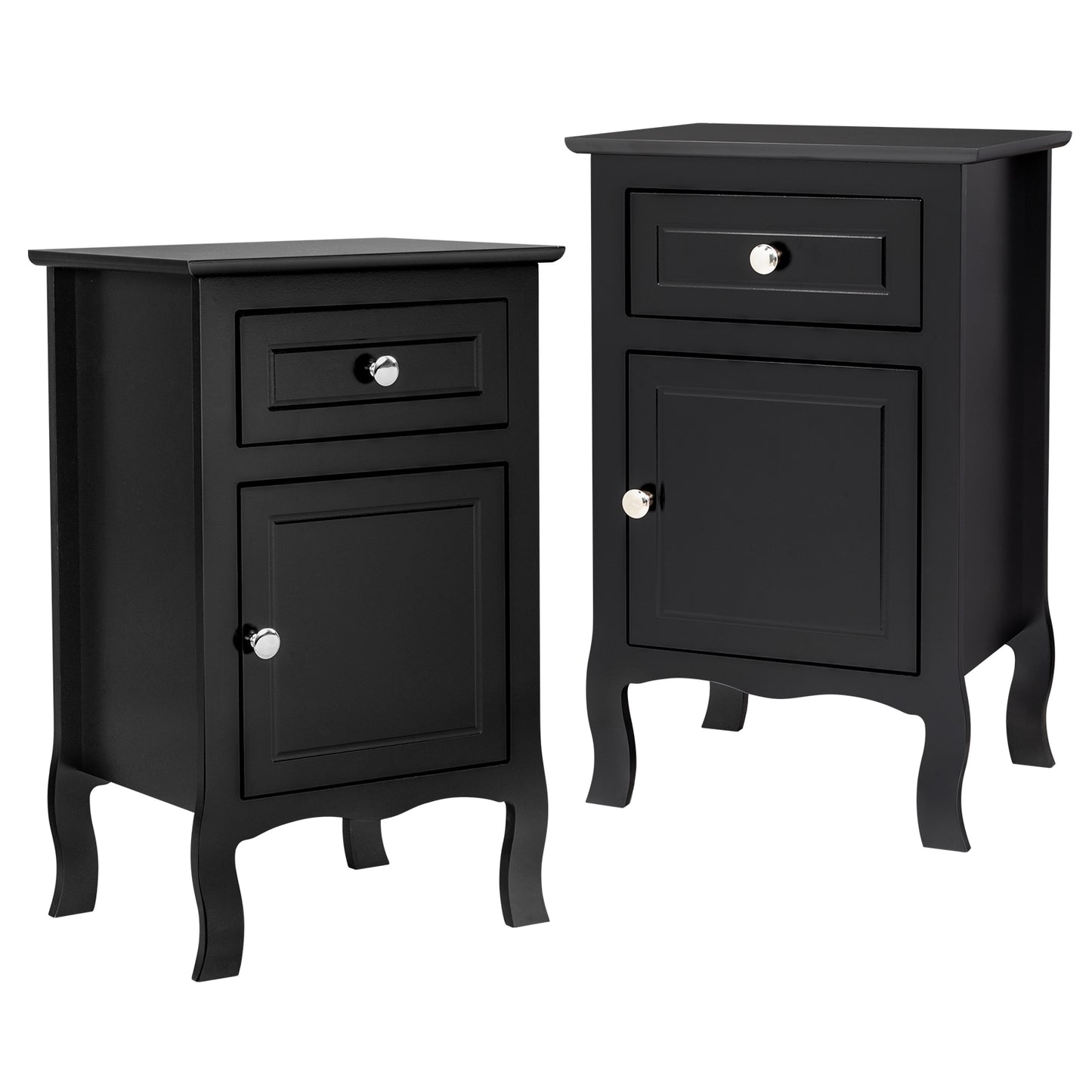 FCH 2pcs 40*30*63cm Country Style MDF Spray Paint Curved Feet One Draw One Door Night Table Black