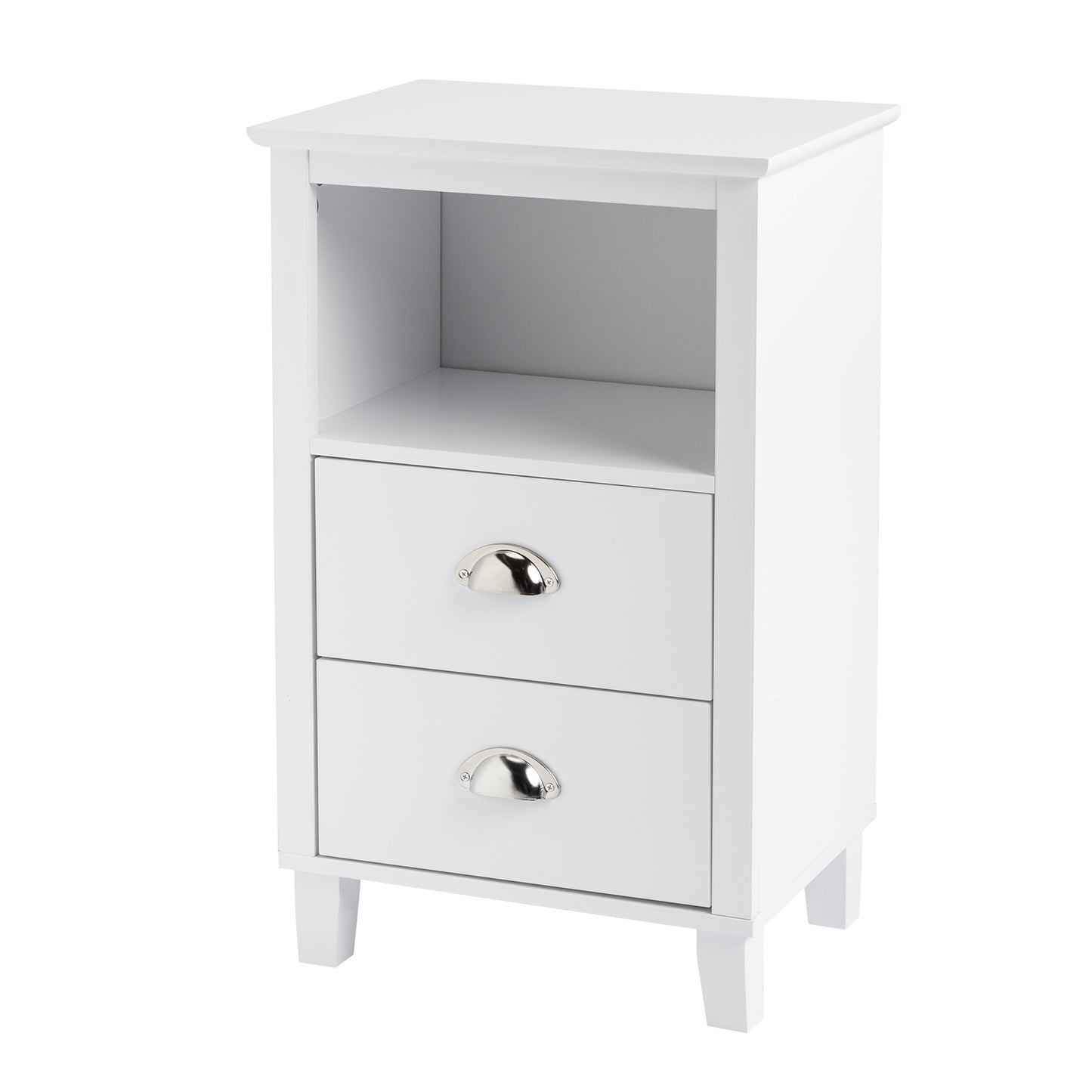 FCH 40*30*63cm Simple And Modern White Cabinet, MDF Spray Paint, High Legs, Two Drawers, Bedside Table