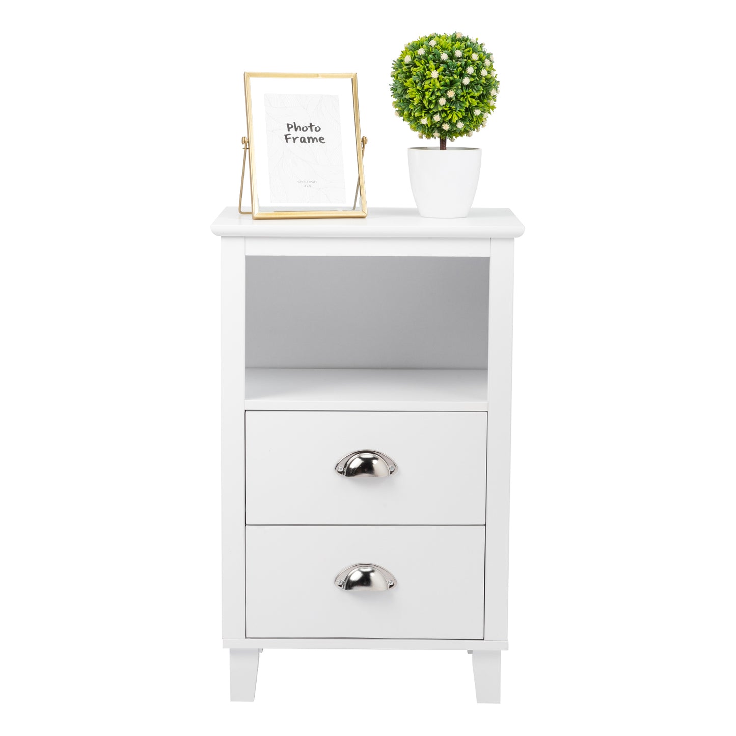 FCH 40*30*63cm Simple And Modern White Cabinet, MDF Spray Paint, High Legs, Two Drawers, Bedside Table