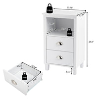 FCH 40*30*63cm Simple And Modern White Cabinet, MDF Spray Paint, High Legs, Two Drawers, Bedside Table