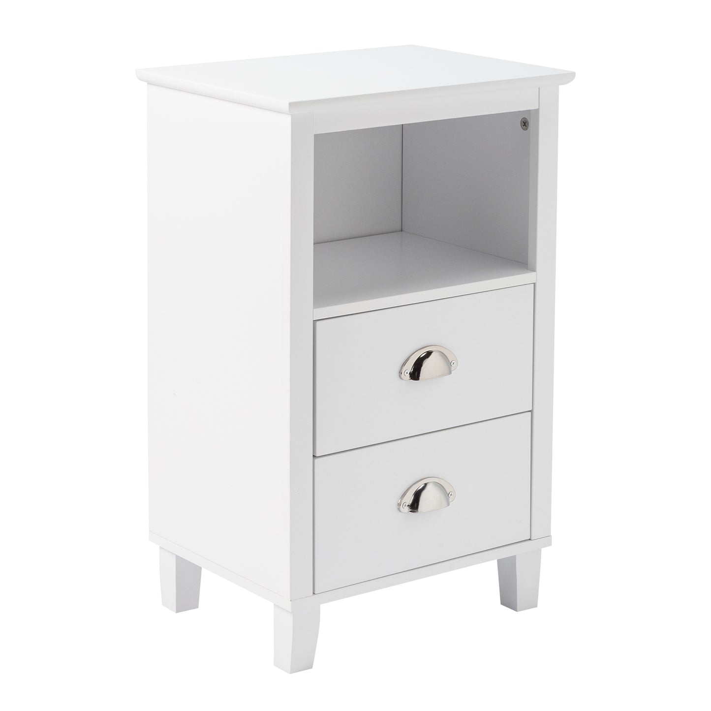 FCH 40*30*63cm Simple And Modern White Cabinet, MDF Spray Paint, High Legs, Two Drawers, Bedside Table