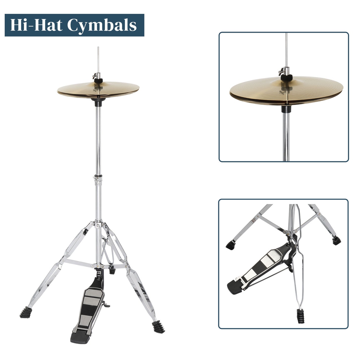 MCH Full Size Adult Drum Set 5-Piece Black with Bass Drum, two Tom Drum, Snare Drum, Floor Tom, 16" Ride Cymbal, 14" Hi-hat Cymbals, Stool, Drum Pedal, Sticks