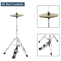 MCH Full Size Adult Drum Set 5-Piece Black with Bass Drum, two Tom Drum, Snare Drum, Floor Tom, 16" Ride Cymbal, 14" Hi-hat Cymbals, Stool, Drum Pedal, Sticks