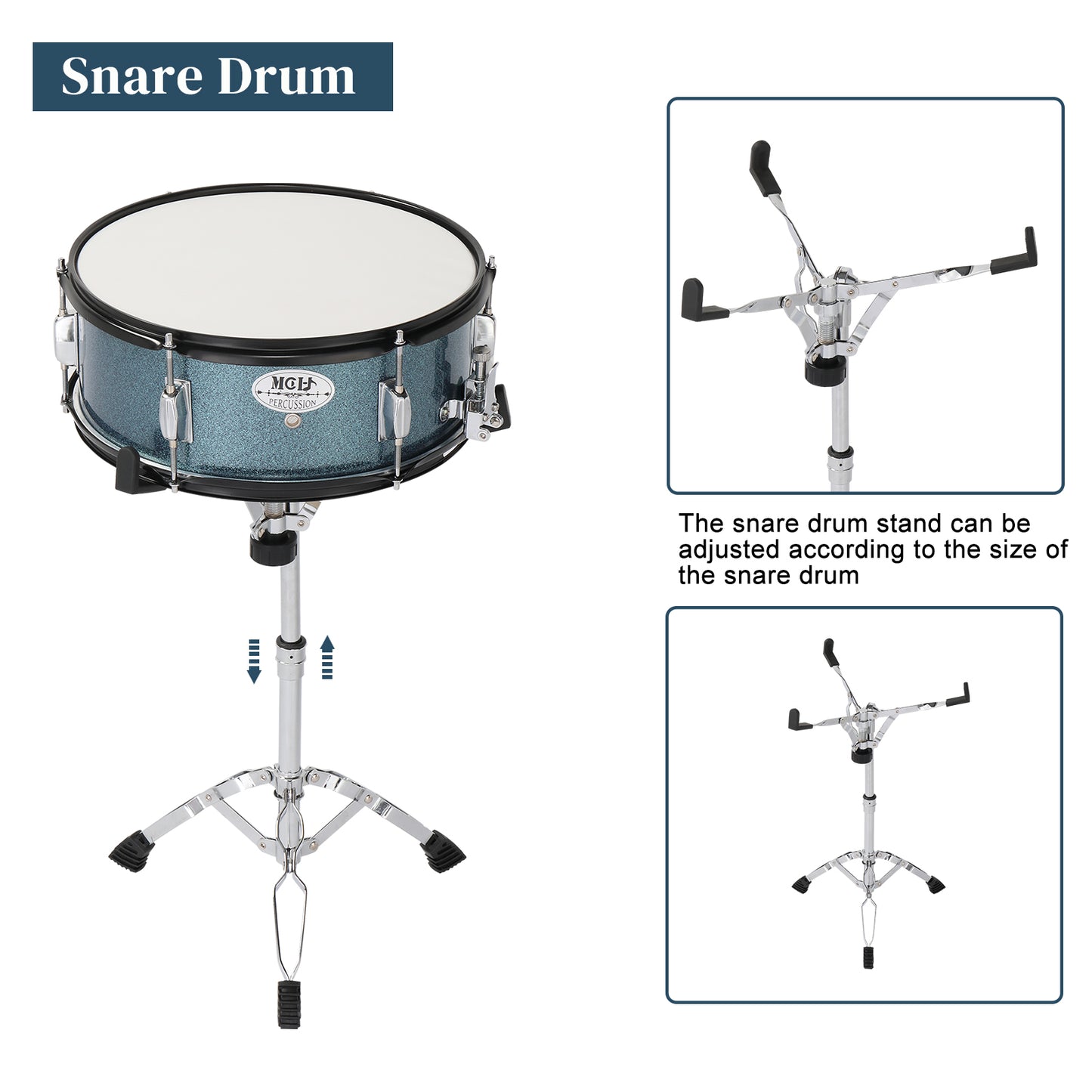 MCH Full Size Adult Drum Set 5-Piece Black with Bass Drum, two Tom Drum, Snare Drum, Floor Tom, 16" Ride Cymbal, 14" Hi-hat Cymbals, Stool, Drum Pedal, Sticks