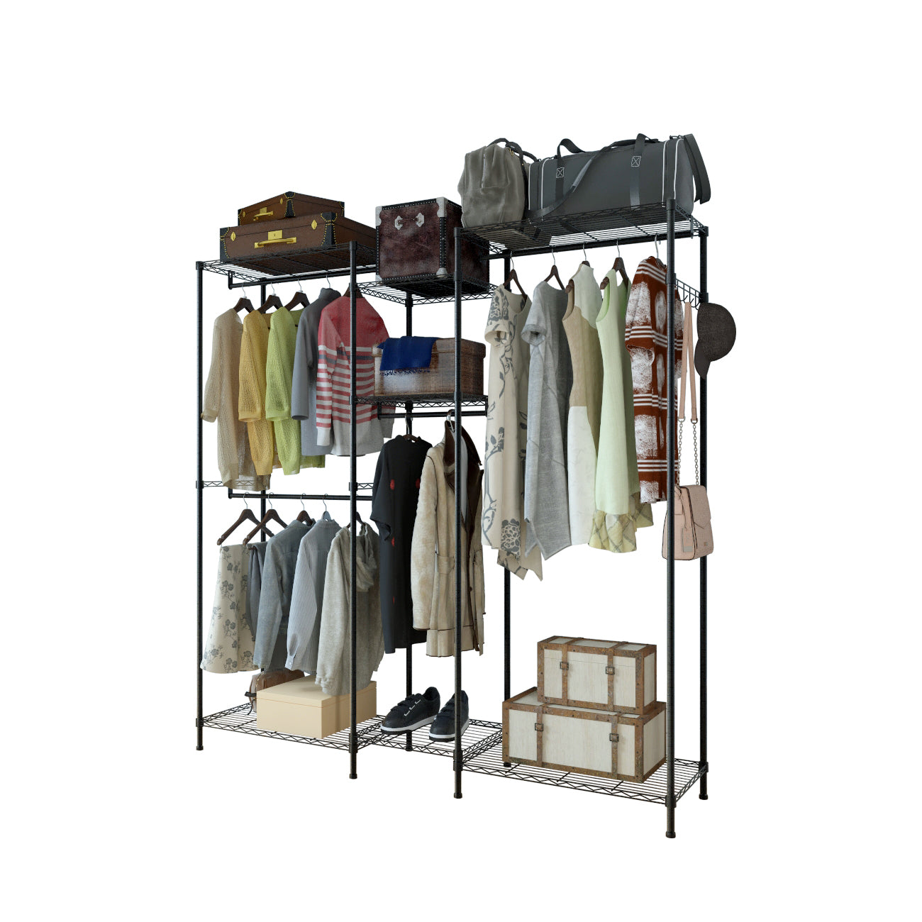 Closet Organizer Metal Garment Rack Portable Clothes Hanger Home Shelf