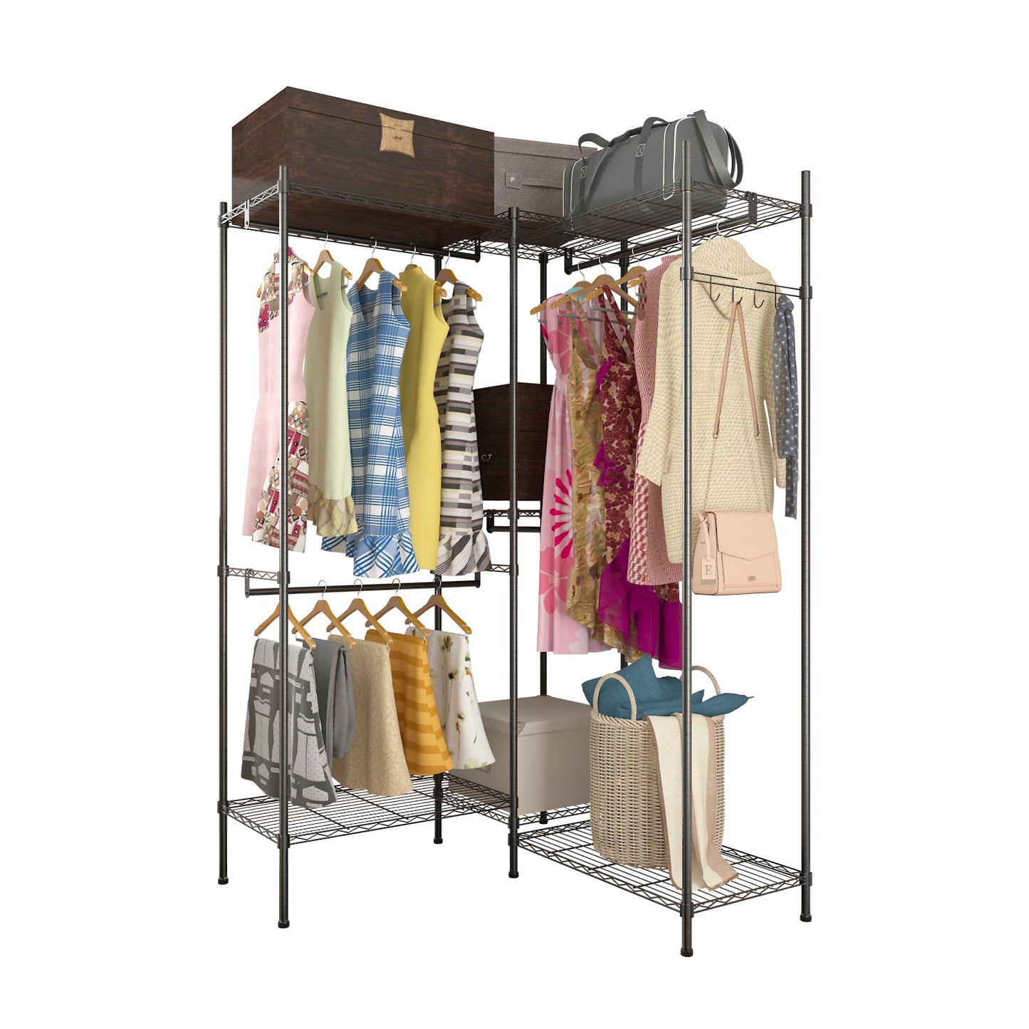 Closet Organizer Metal Garment Rack Portable Clothes Hanger Home Shelf