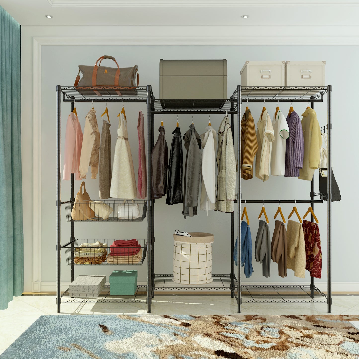 Closet System Organizer White With Sliding Baskets-Black