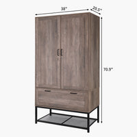 FCH MDF & Particleboard Triamine Veneer 2 Doors 1 Pump Wooden Wardrobe Grey