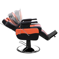 PVC Leather Cover, Wooden Armrest Shell, Iron Footrest, Disc With Footrest, Can Be Put Down 150kg, Barber Chair Orange