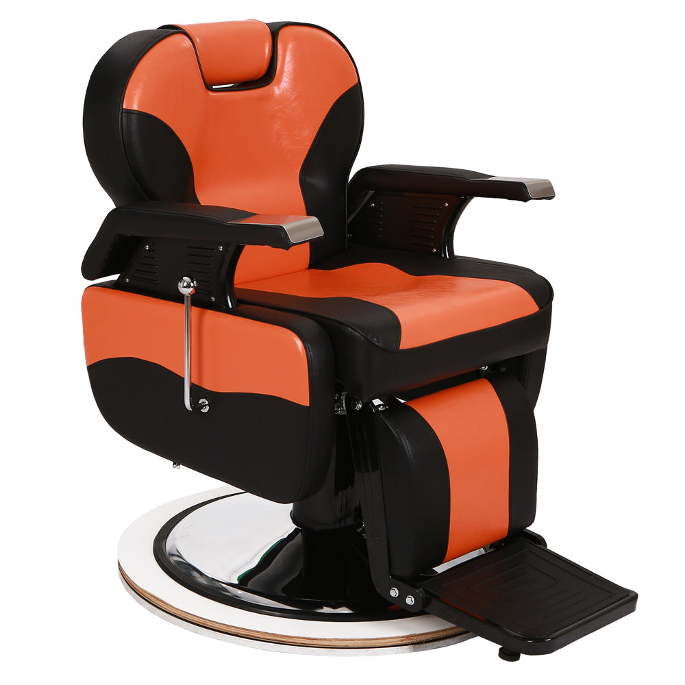 PVC Leather Cover, Wooden Armrest Shell, Iron Footrest, Disc With Footrest, Can Be Put Down 150kg, Barber Chair Orange