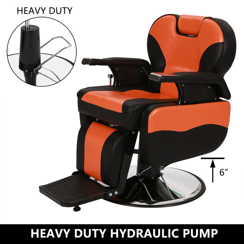 PVC Leather Cover, Wooden Armrest Shell, Iron Footrest, Disc With Footrest, Can Be Put Down 150kg, Barber Chair Orange