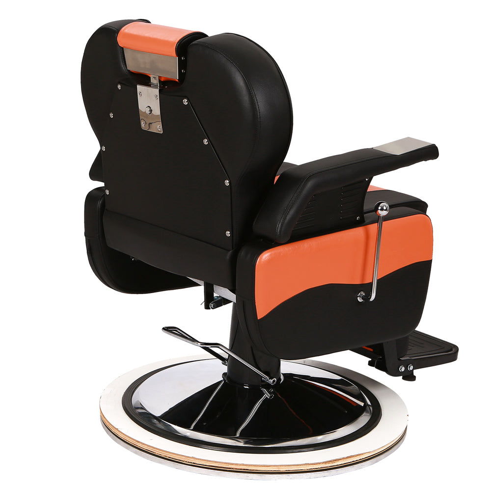 PVC Leather Cover, Wooden Armrest Shell, Iron Footrest, Disc With Footrest, Can Be Put Down 150kg, Barber Chair Orange