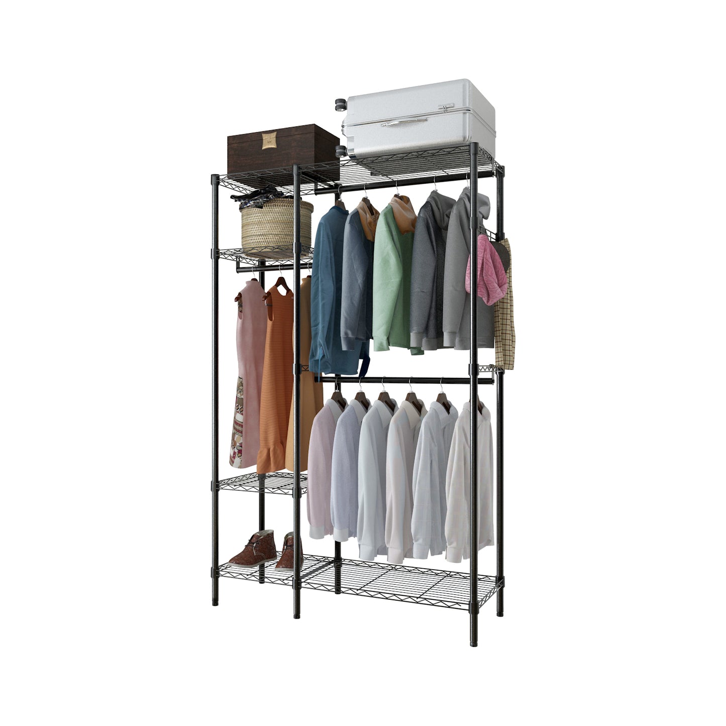 Closet Organizer Metal Garment Rack Portable Clothes Hanger Home Shelf