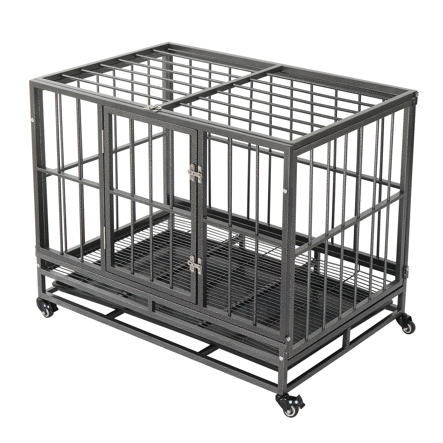 36.5” Heavy Duty Dog Cage Crate Kennel Metal Pet Playpen Portable with Tray Silver