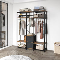 Independent wardrobe manager, clothes rack, multiple storage racks and non-woven drawer, bedroom heavy metal wardrobe storage rack, black