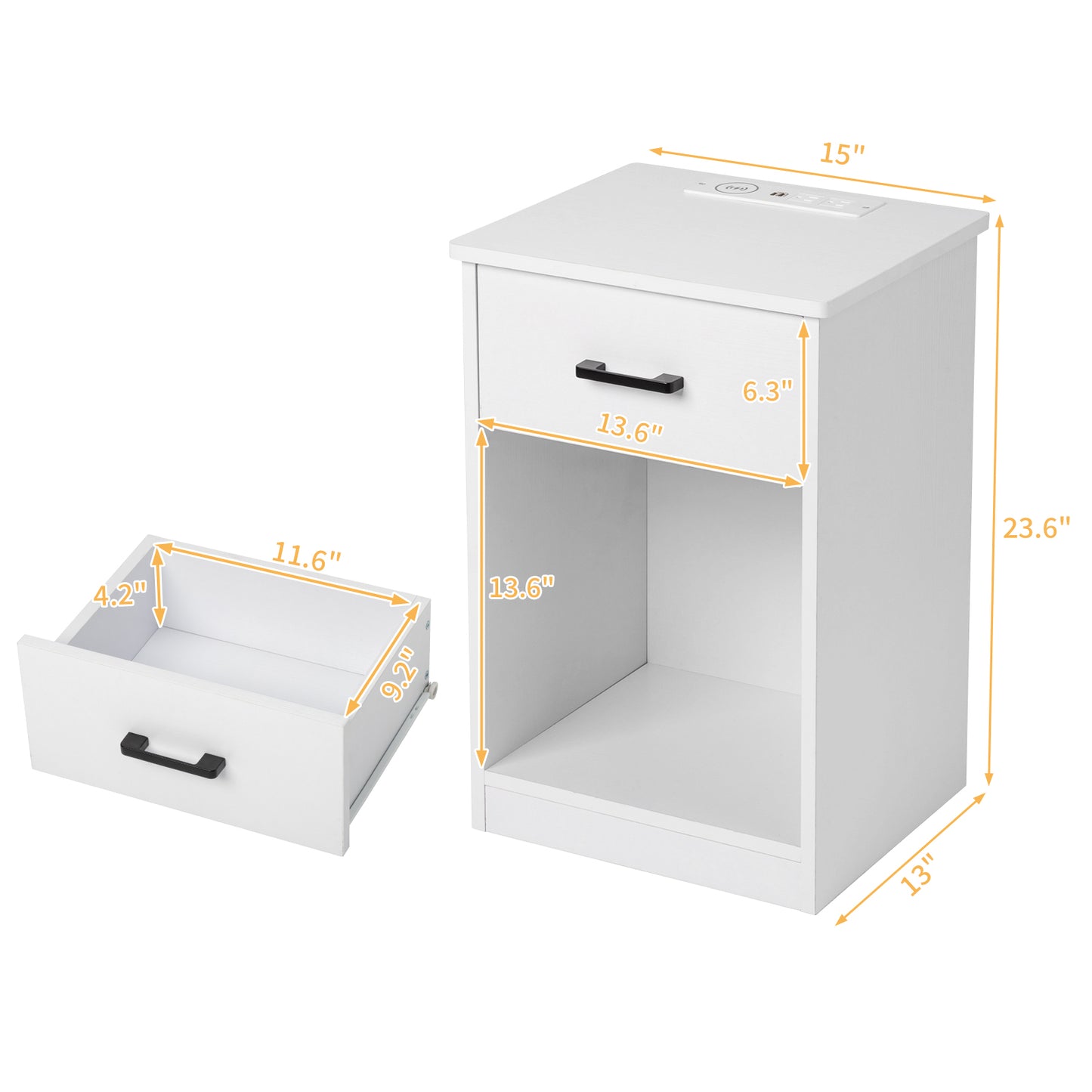 FCH 40*35*60cm Particleboard Pasted Triamine Single Drawer With Socket With LED Light Bedside Table White