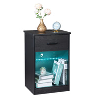 FCH 40*35*60cm Particleboard Pasted Triamine Single Drawer With Socket With LED Light Bedside Table Black