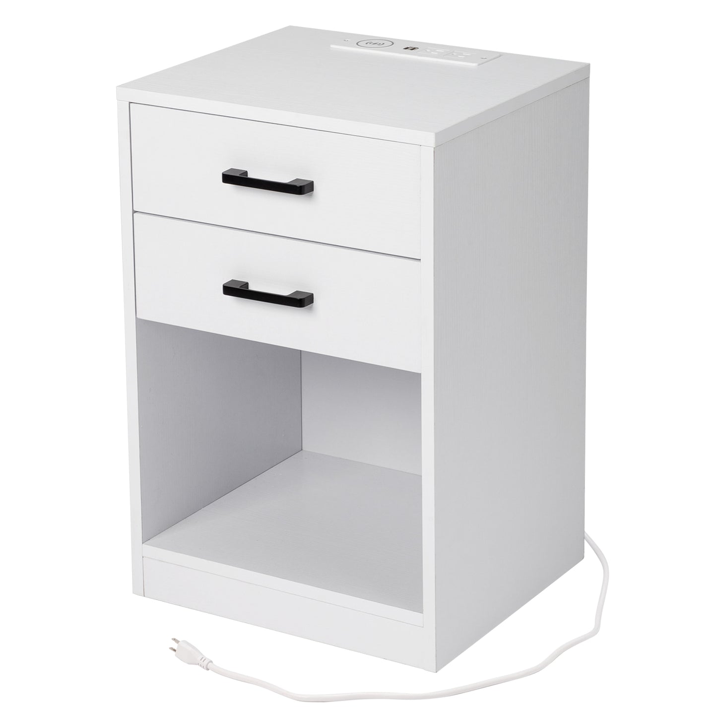 FCH 40*35*60cm Particleboard Pasted Triamine Two Drawers With Socket With LED Light Bedside Table White
