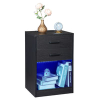 FCH 40*35*60cm Particleboard Pasted Triamine Two Drawers With Socket With LED Light Bedside Table Black