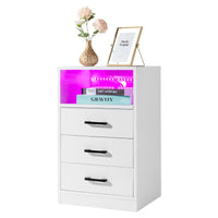 FCH 40*35*65cm Particleboard Pasted Triamine Three Drawers With Socket With LED Light Bedside Table White