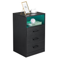 FCH 40*35*65cm Particleboard Pasted Triamine Three Drawers With Socket With LED Light Bedside Table Black