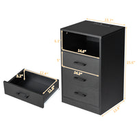 FCH 40*35*65cm Particleboard Pasted Triamine Three Drawers With Socket With LED Light Bedside Table Black