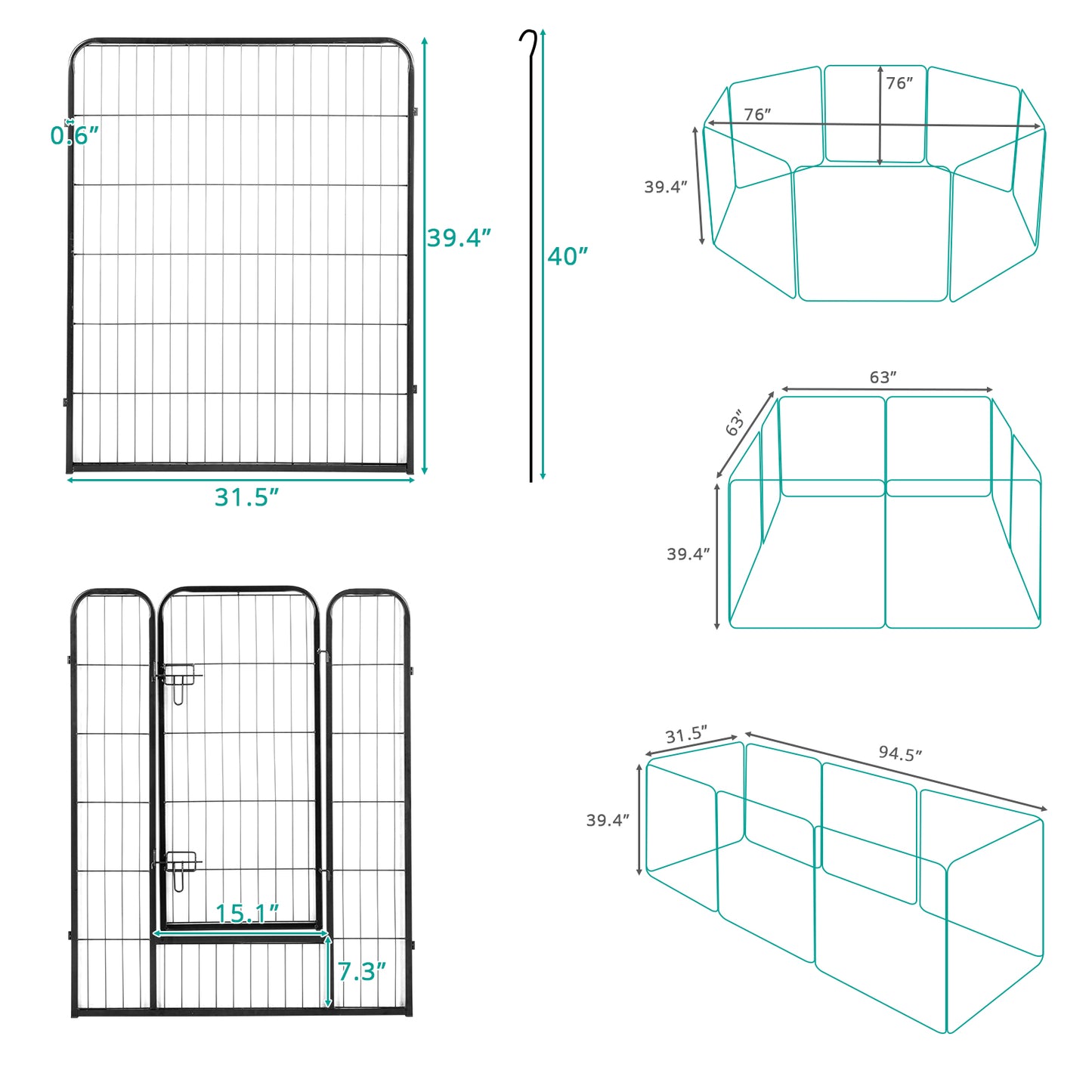 40" Dog Pet Playpen Heavy Duty Metal Exercise Fence Hammigrid 8 Panel Silver