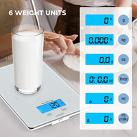 KOIOS USB Rechargeable Food Scale, 33lb/15Kg Kitchen Scale Digital Weight Grams and oz for Cooking Baking, Precise Graduation, Waterproof , 6 Weight Units, Tare Function, White, shipped by FBA