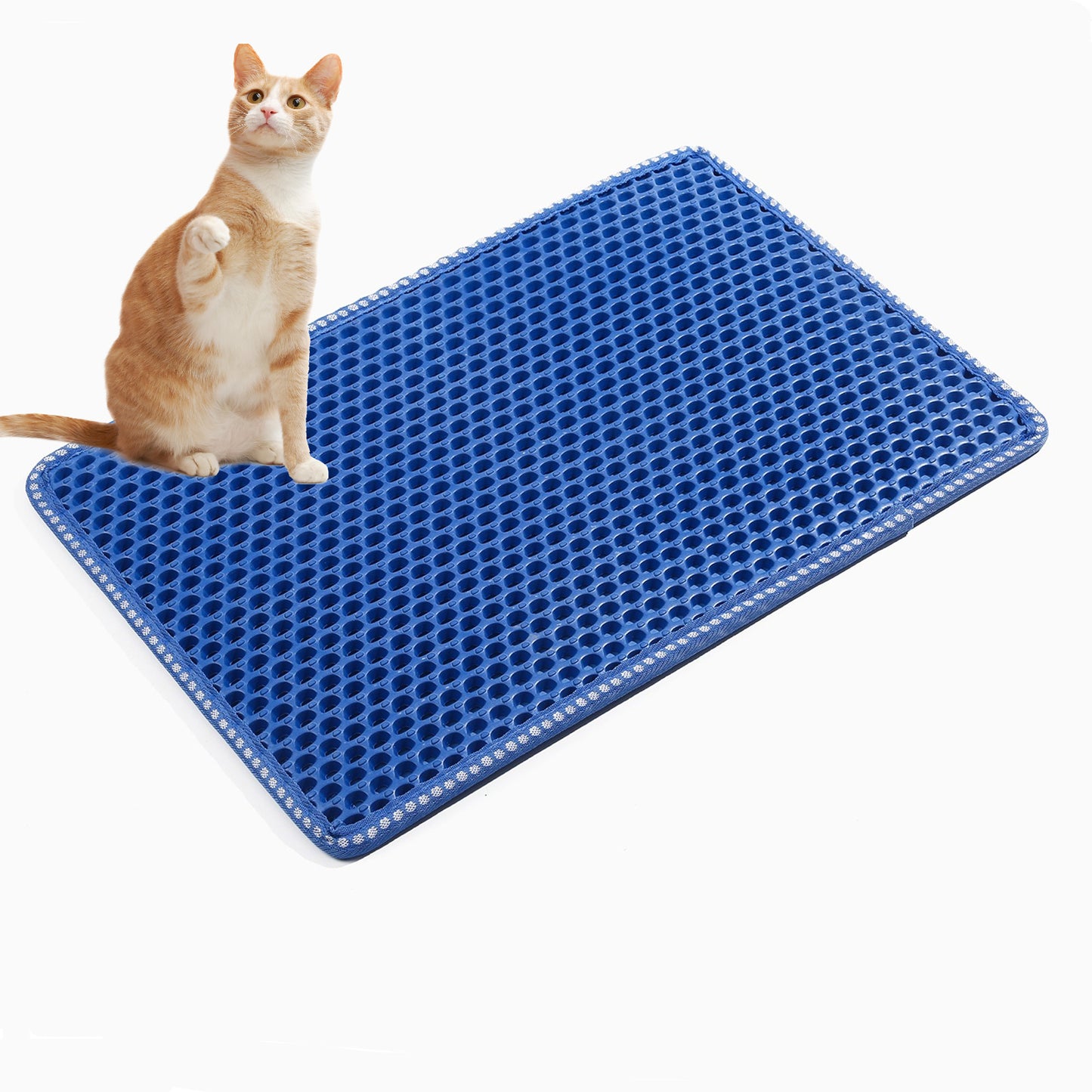 Cat Litter Mat, Kitty Litter Trapping Mat, Double Layer Mats with MiLi Shape Scratching design, Urine Waterproof, Easy Clean, Scatter Control  21" x 14"  Blue（same as JYD-GT-MSD-BLUE）