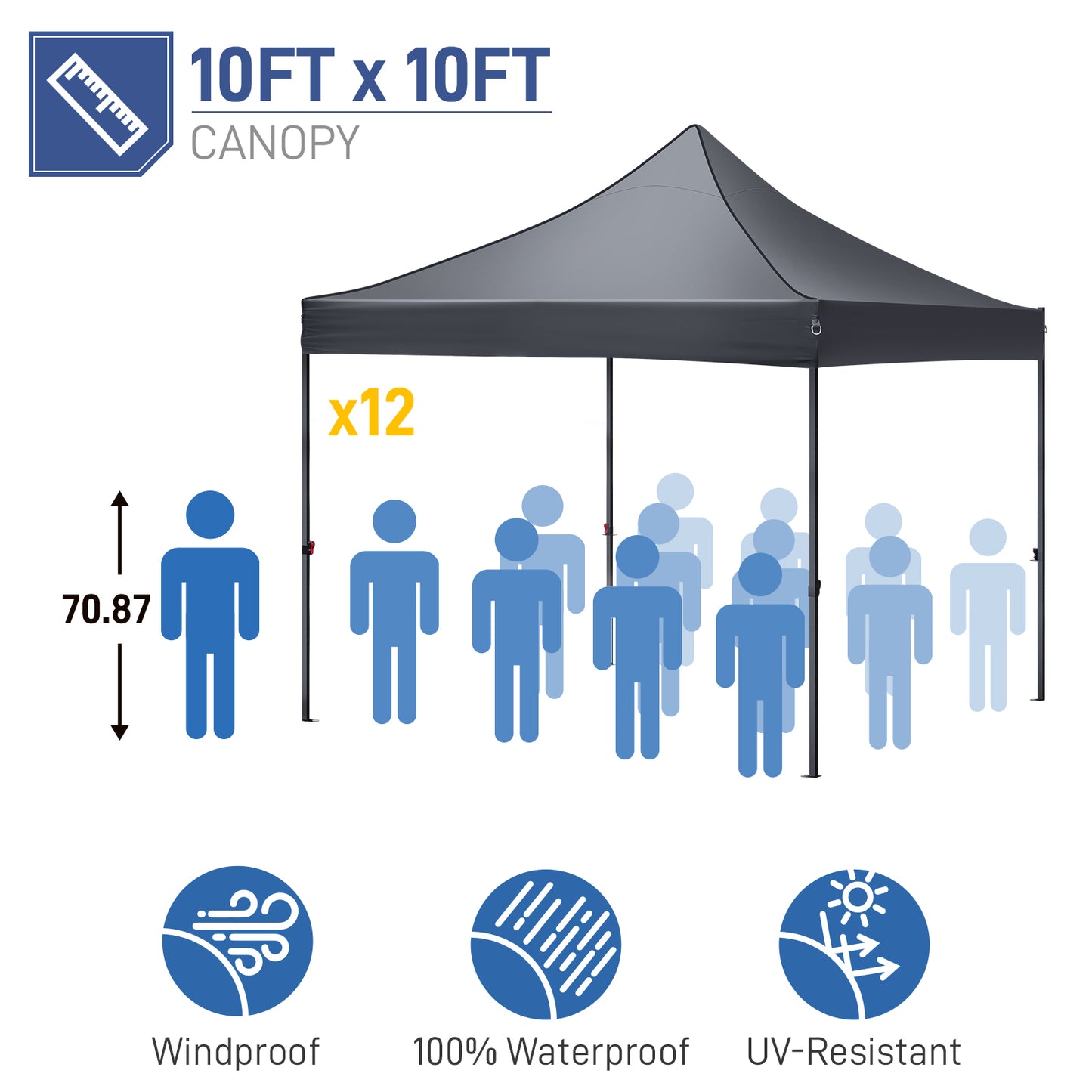 10x10ft Instant Portable Pop Up Canopy Tent  PVC Coated Shelter with Wheeled Carry Case, 4 Sand Bags - Black Top