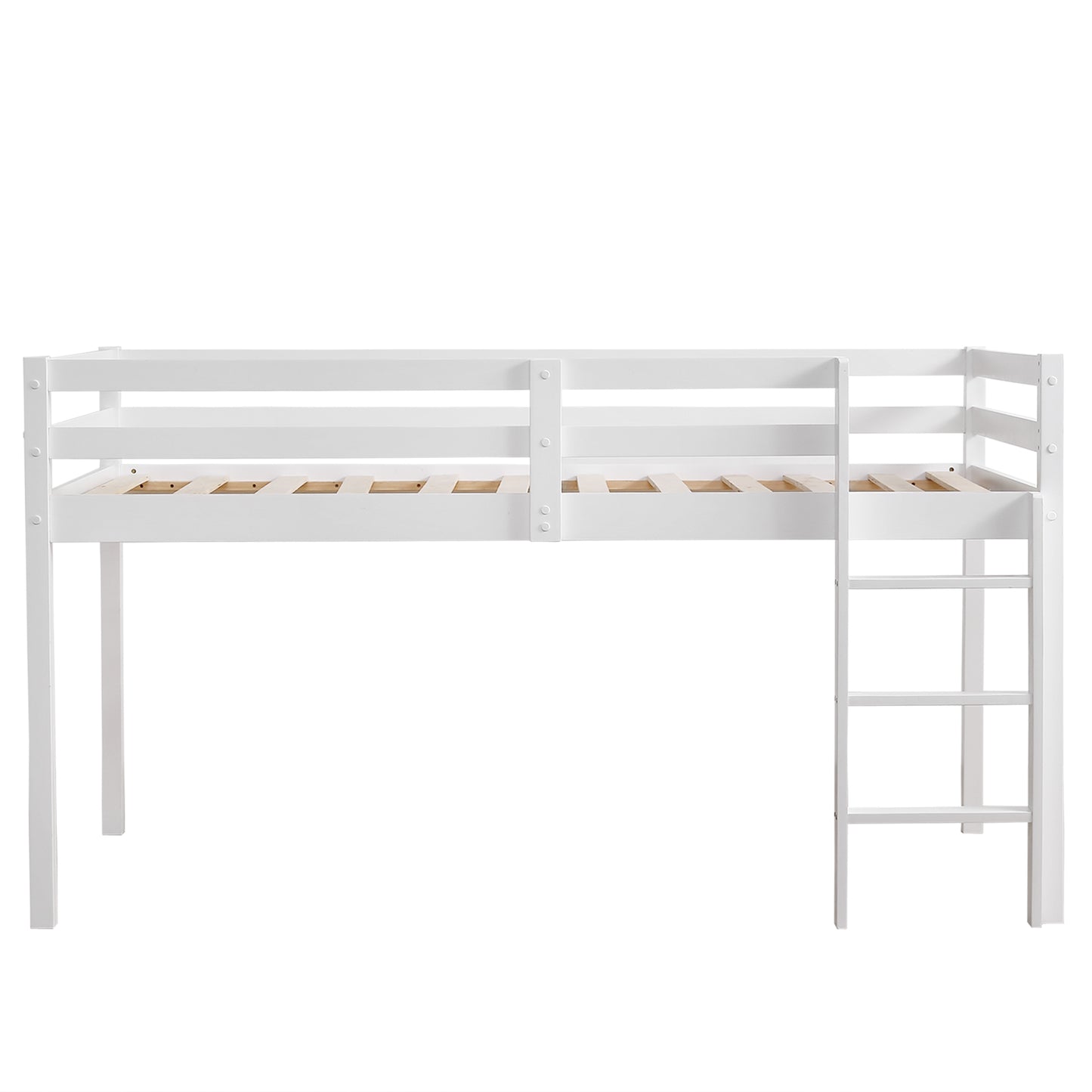 Elevated Cross Bracing Straight Ladder Twin Pine Wooden Bed White