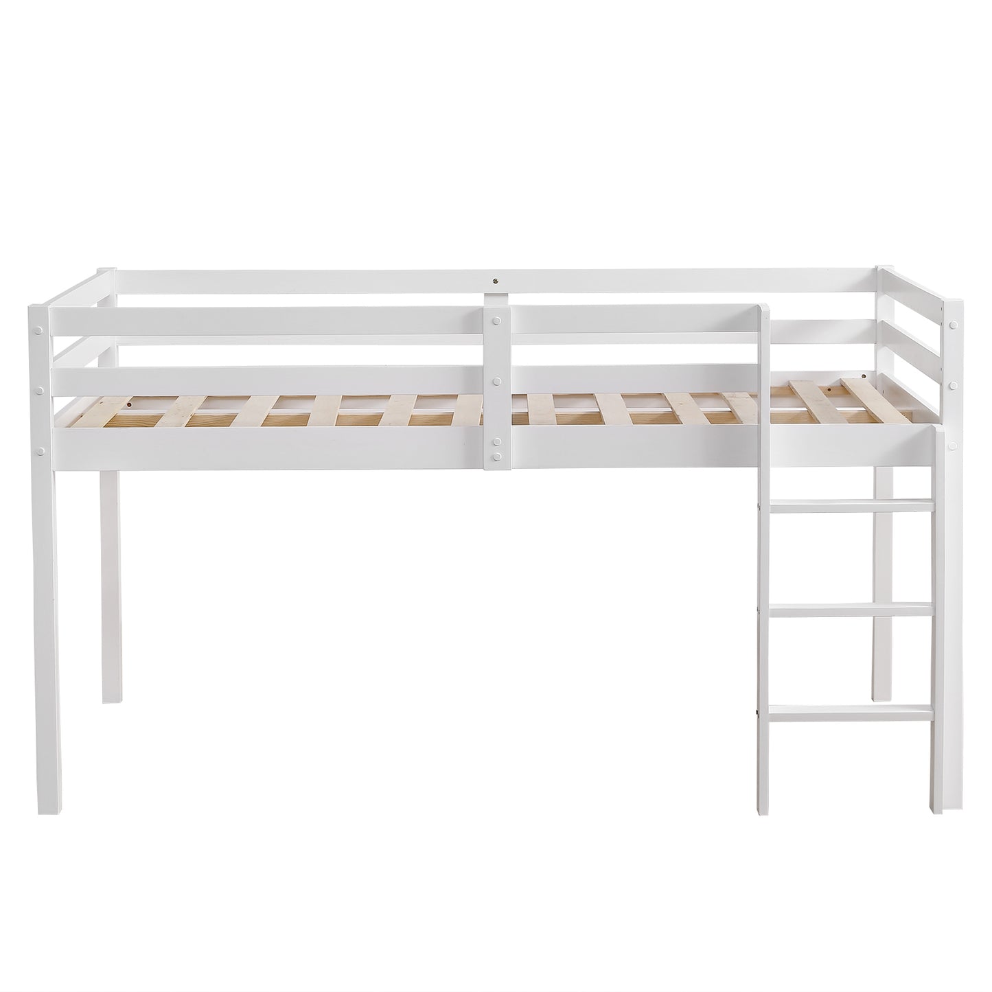 Elevated Cross Bracing Straight Ladder Twin Pine Wooden Bed White