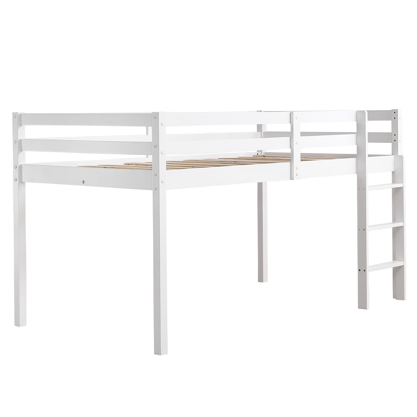 Elevated Cross Bracing Straight Ladder Twin Pine Wooden Bed White