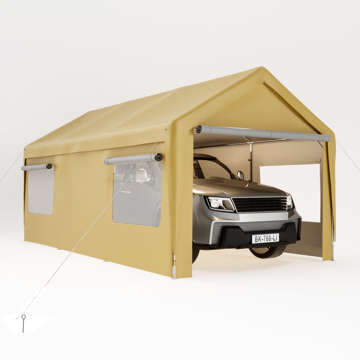 10x20 ft Heavy Duty Carport with Roll-up Ventilated Windows, Portable Garage Metal Carport with Removable Sidewalls and Doors for Car, Truck, Boat, Beige