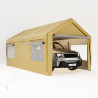 10x20 ft Heavy Duty Carport with Roll-up Ventilated Windows, Portable Garage Metal Carport with Removable Sidewalls and Doors for Car, Truck, Boat, Beige