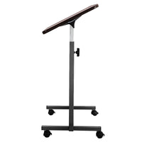 Multifunctional Adjustable Bedside Table MDF/Iron/4 Wheels With Brake, Dark Wood Grain Color