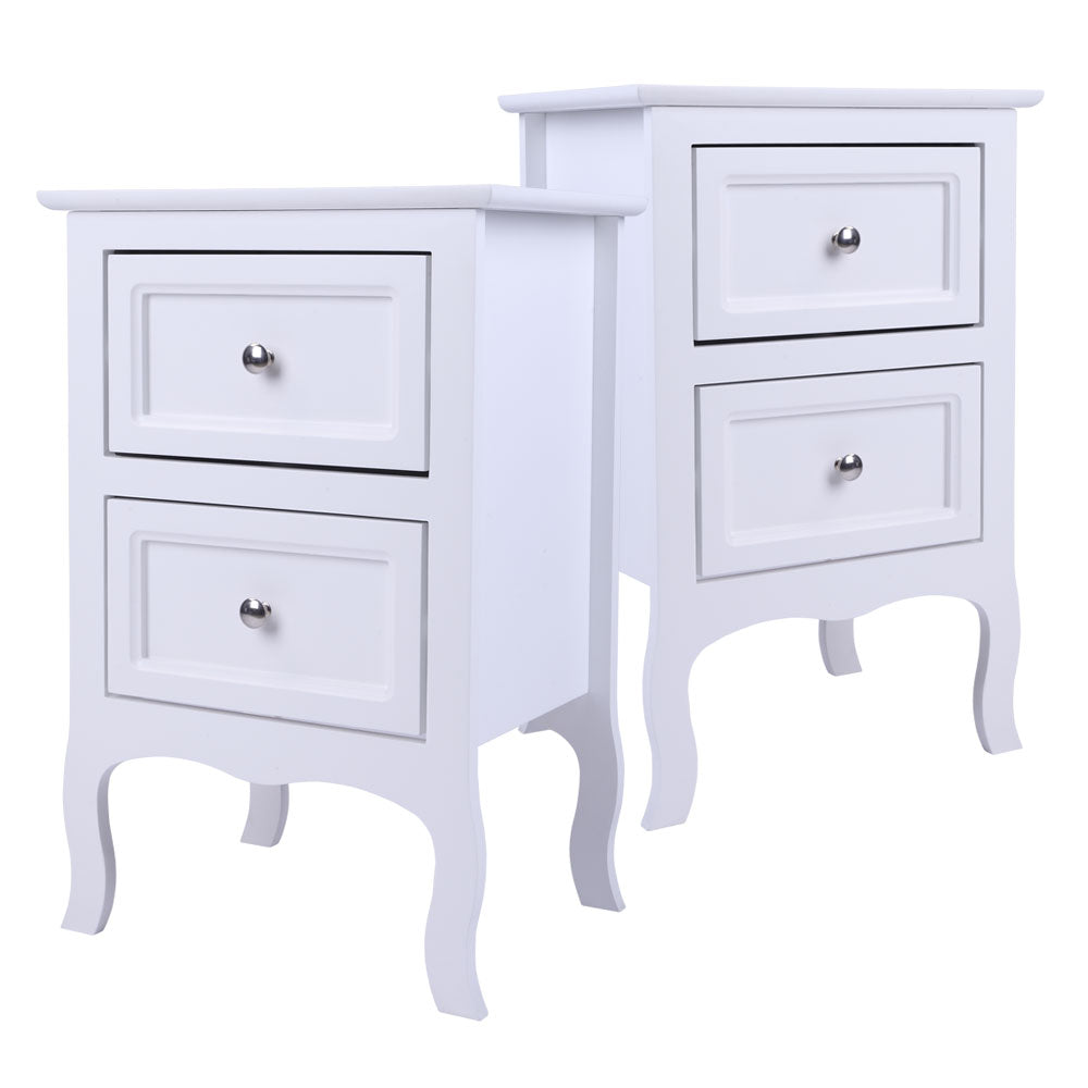 2pcs Country Style Two-Tier Night Tables Large Size White