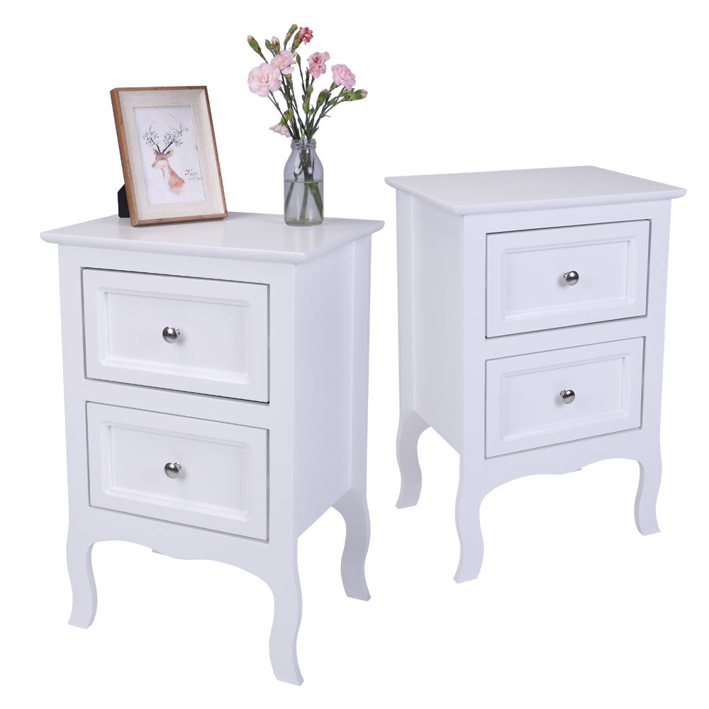 2pcs Country Style Two-Tier Night Tables Large Size White