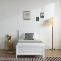 Twin Pine Single-Layer Core Vertical Stripe Full-Board Curved Bed Head With The Same Bed Foot White Wooden Bed(Alternate code: 58465471)