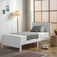 Twin Pine Single-Layer Core Vertical Stripe Full-Board Curved Bed Head With The Same Bed Foot White Wooden Bed(Alternate code: 58465471)