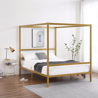 Mosquito Net Bed Simple Horizontal Strip Headboard Golden Full