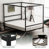 Square Tube Mosquito Net Bed Three Horizontal Bed Head Single Horizontal Bed Tail King Black Iron Bed