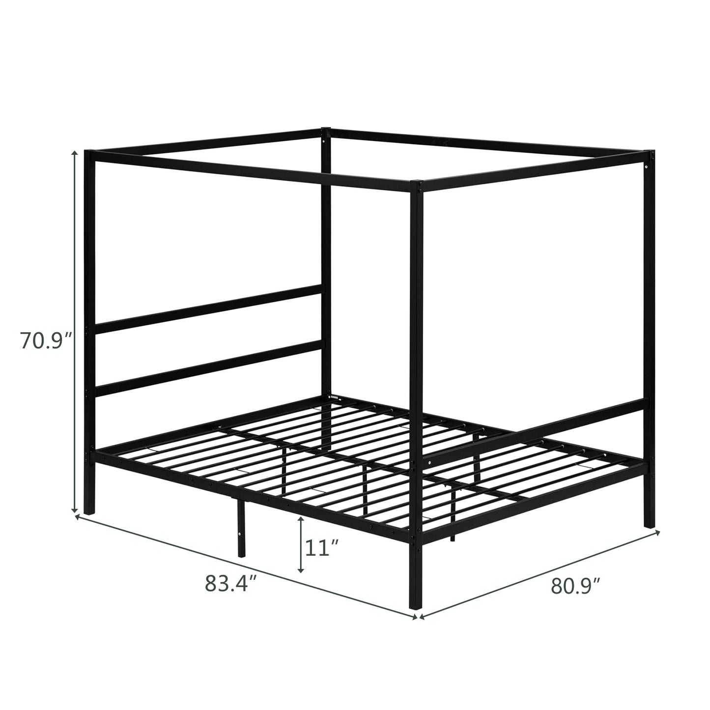 Square Tube Mosquito Net Bed Three Horizontal Bed Head Single Horizontal Bed Tail King Black Iron Bed