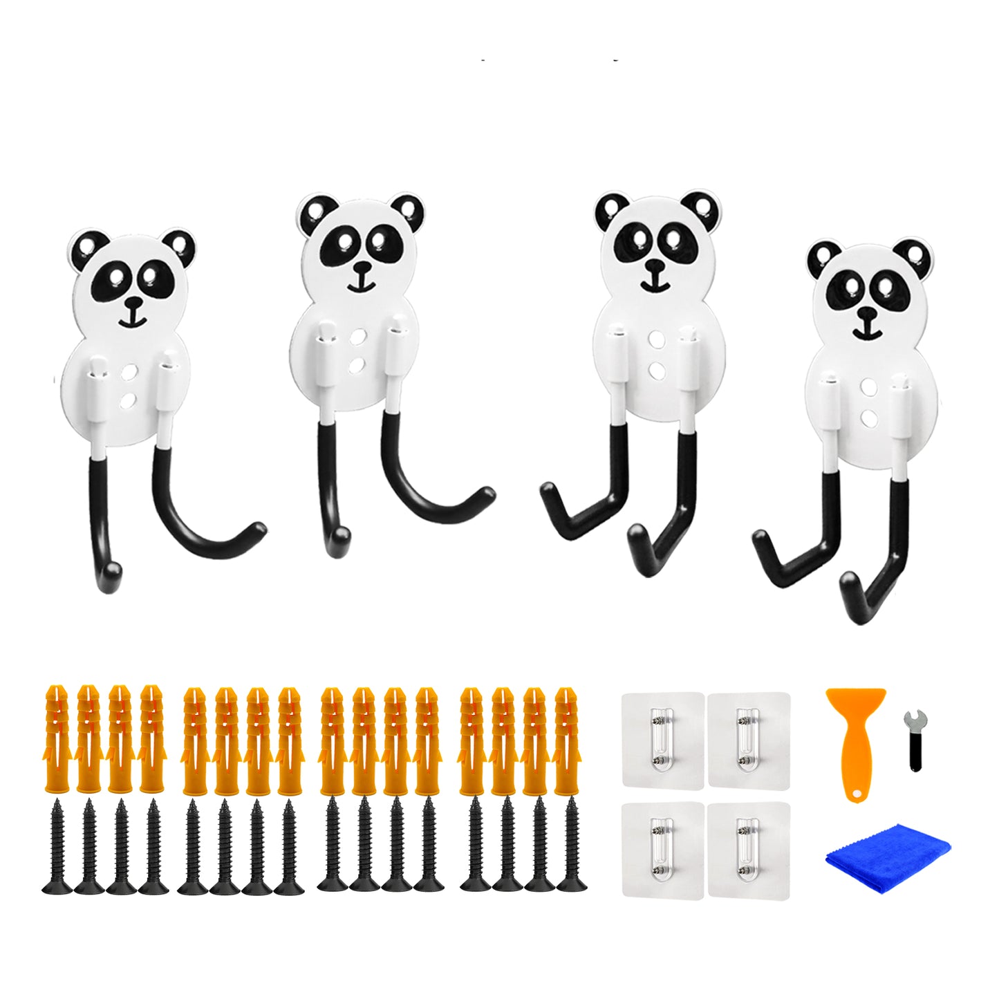 Self-adhesive non-marking hooks,cute and safe panda heavy object hooks,strong rotatable hooks for garage storage, garden, fence, flower stand hooks, family children's backpack hooks,