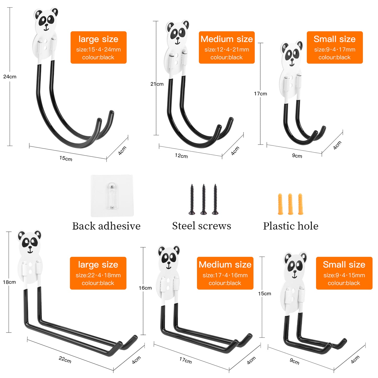 Self-adhesive non-marking hooks,cute and safe panda heavy object hooks,strong rotatable hooks for garage storage, garden, fence, flower stand hooks, family children's backpack hooks,