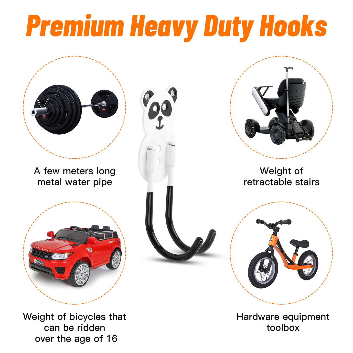 Self-adhesive non-marking hooks,cute and safe panda heavy object hooks,strong rotatable hooks for garage storage, garden, fence, flower stand hooks, family children's backpack hooks,